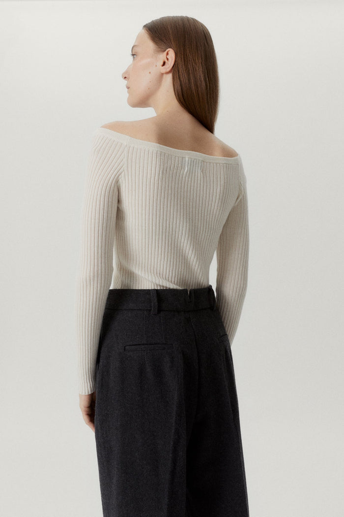 the merino wool off the shoulder top snow white