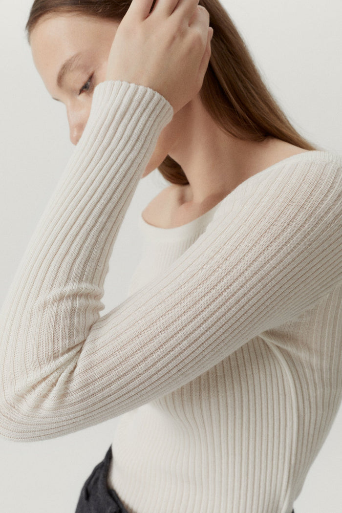 the merino wool off the shoulder top snow white