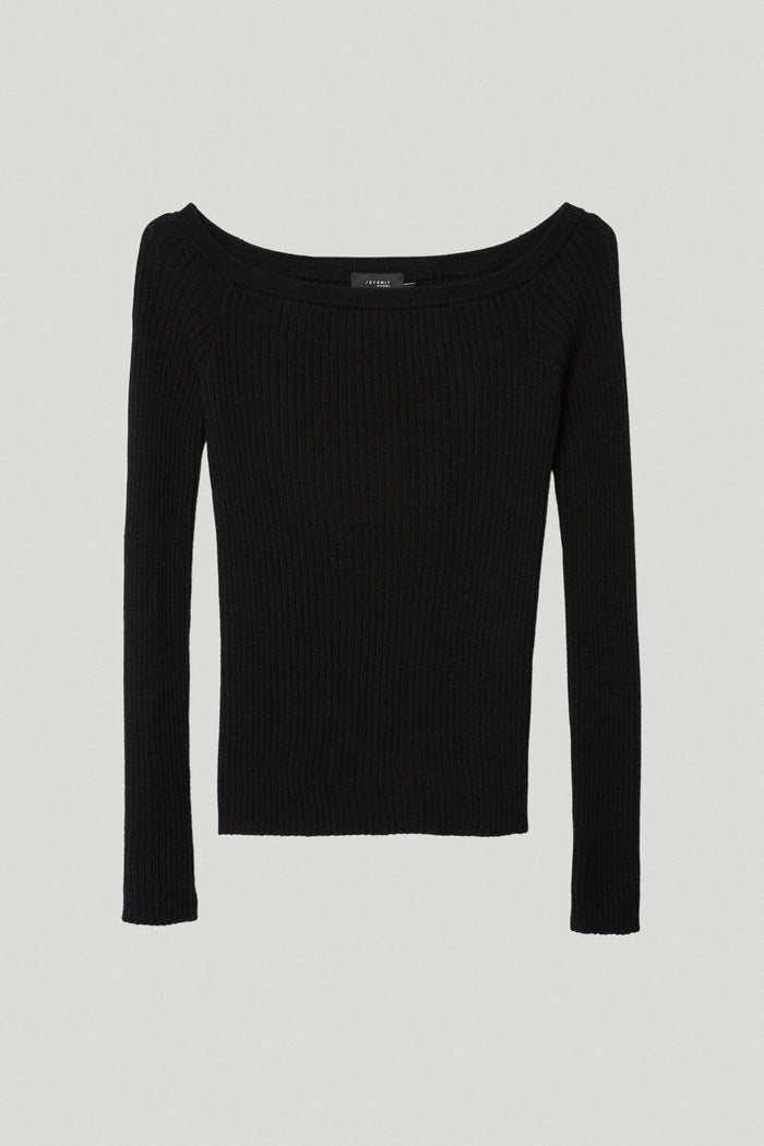 the merino wool off the shoulder top black