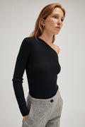 the merino wool one shoulder top black