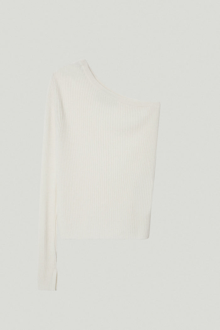the merino wool one shoulder top snow white