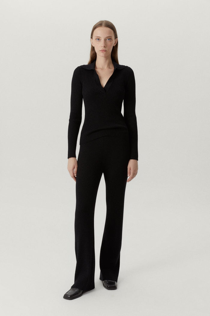 the merino wool ribbed pants x black