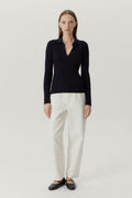 the merino wool ribbed polo oxford blue