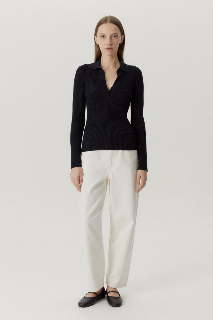 the merino wool ribbed polo oxford blue