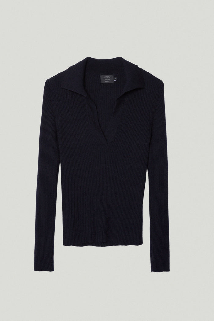 the merino wool ribbed polo oxford blue