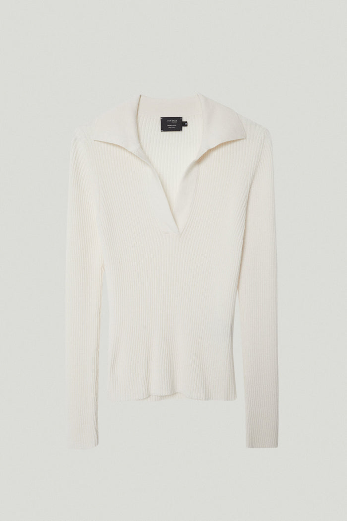 the merino wool ribbed polo snow white