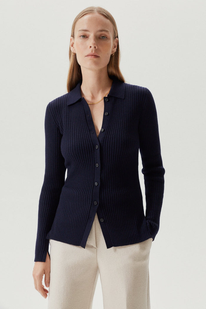 the merino wool ribbed shirt oxford blue