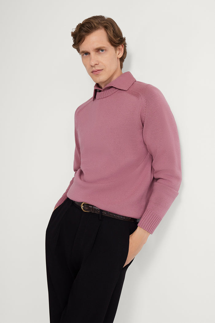 The Merino Wool Saddle Shoulder Sweater Mauve