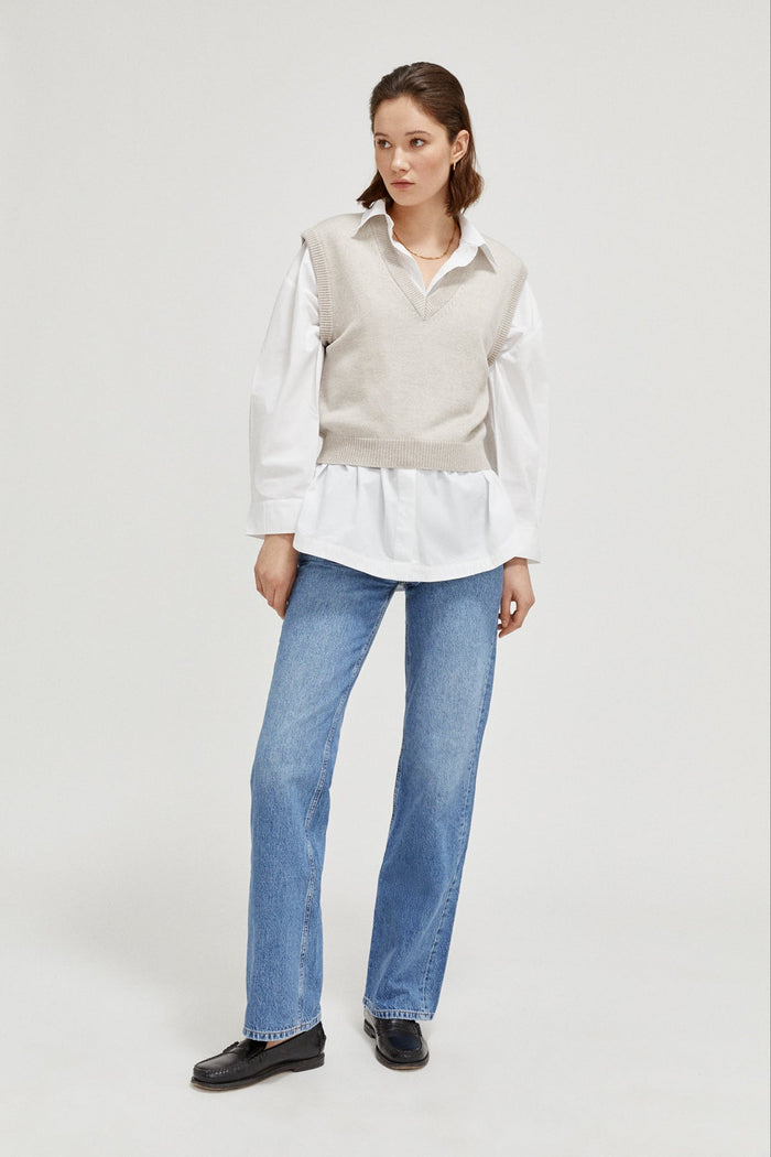 the merino wool vest  greige