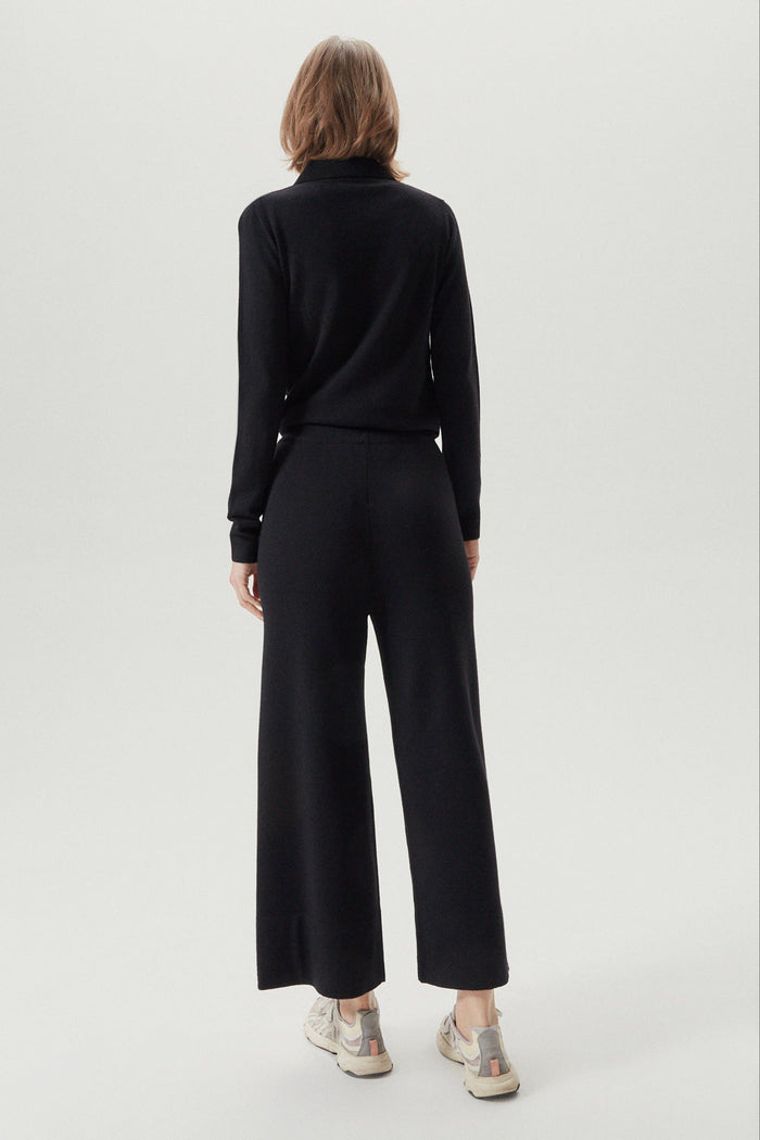 the merino wool wide leg pants new black