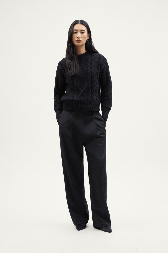 The Organic Cotton Aran Tricot Sweater black
