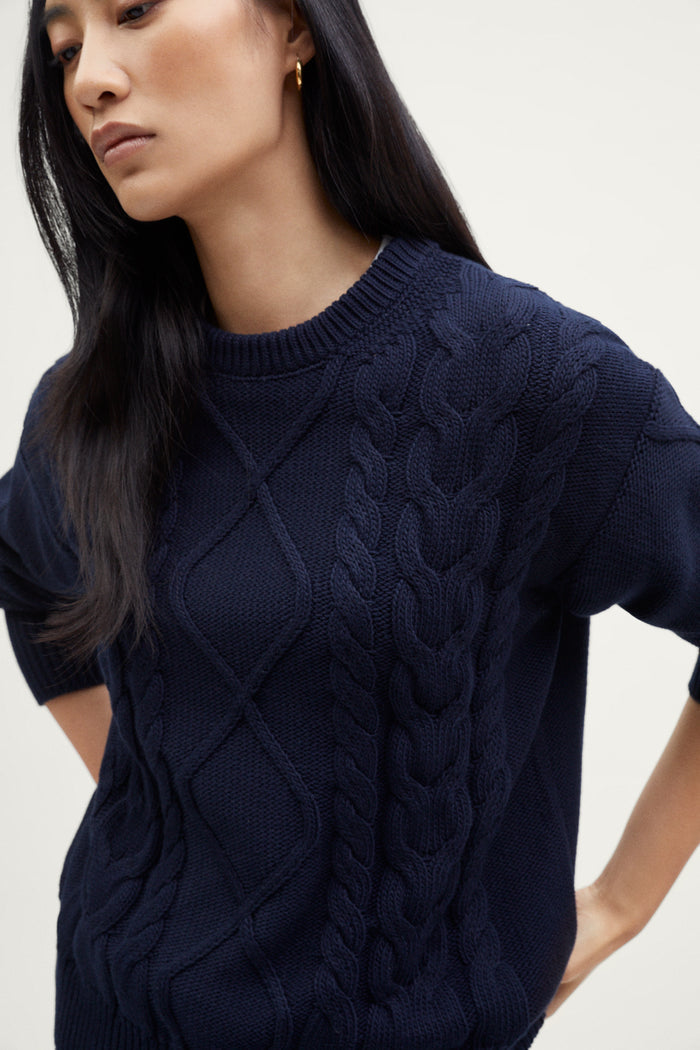 The Organic Cotton Aran Tricot Sweater blue