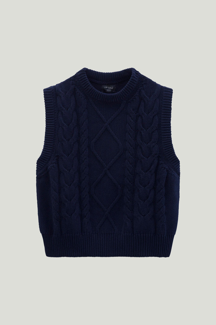 The Organic Cotton Aran Tricot Vest deep blue