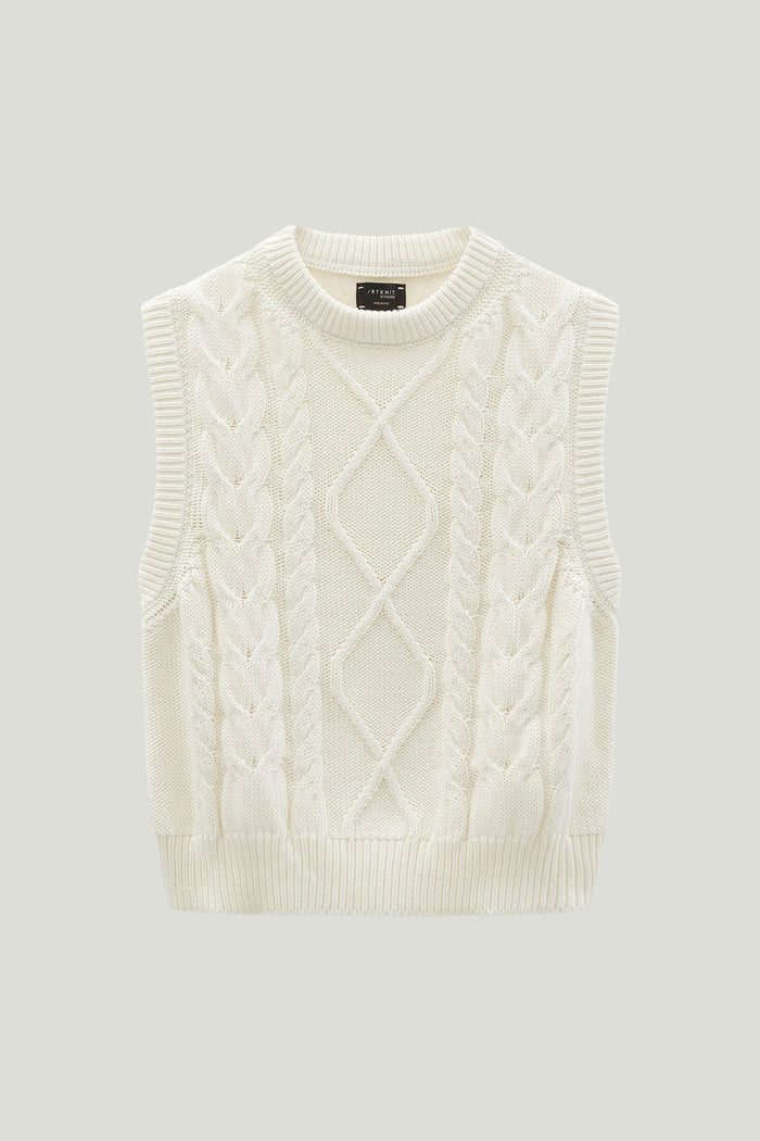 The Organic Cotton Aran Tricot Vest milk white