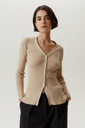 the organic cotton ribbed cardigan sand