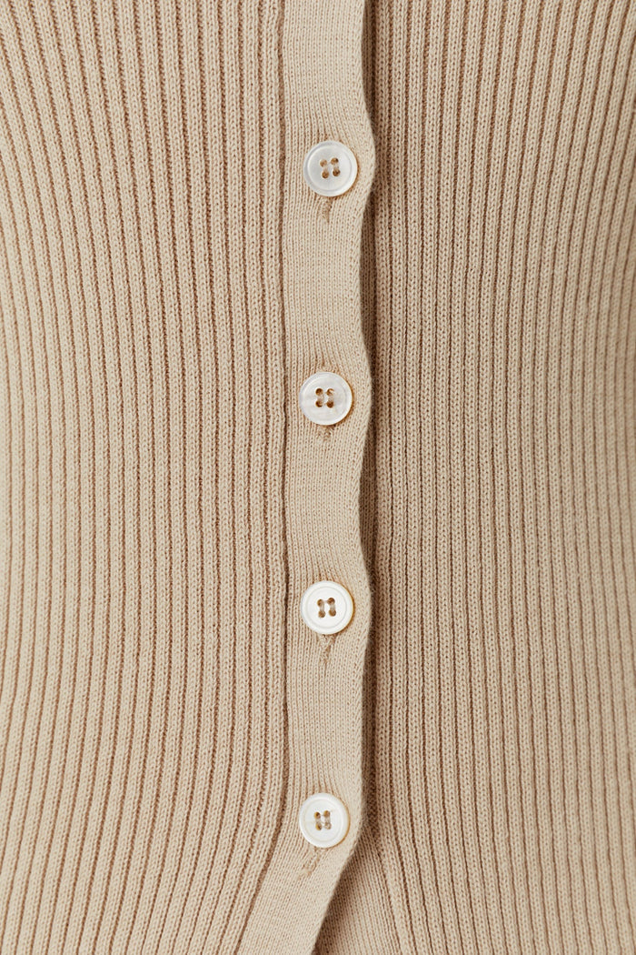 the organic cotton ribbed cardigan sand