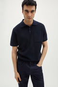 the organic cotton ribbed polo shirt deep blue