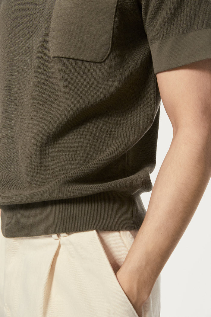 The Organic Cotton Ribbed Polo Shirt kaki green