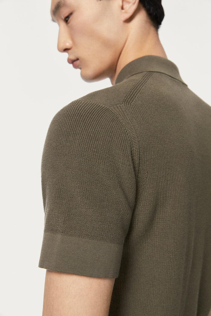 The Organic Cotton Ribbed Polo Shirt kaki green