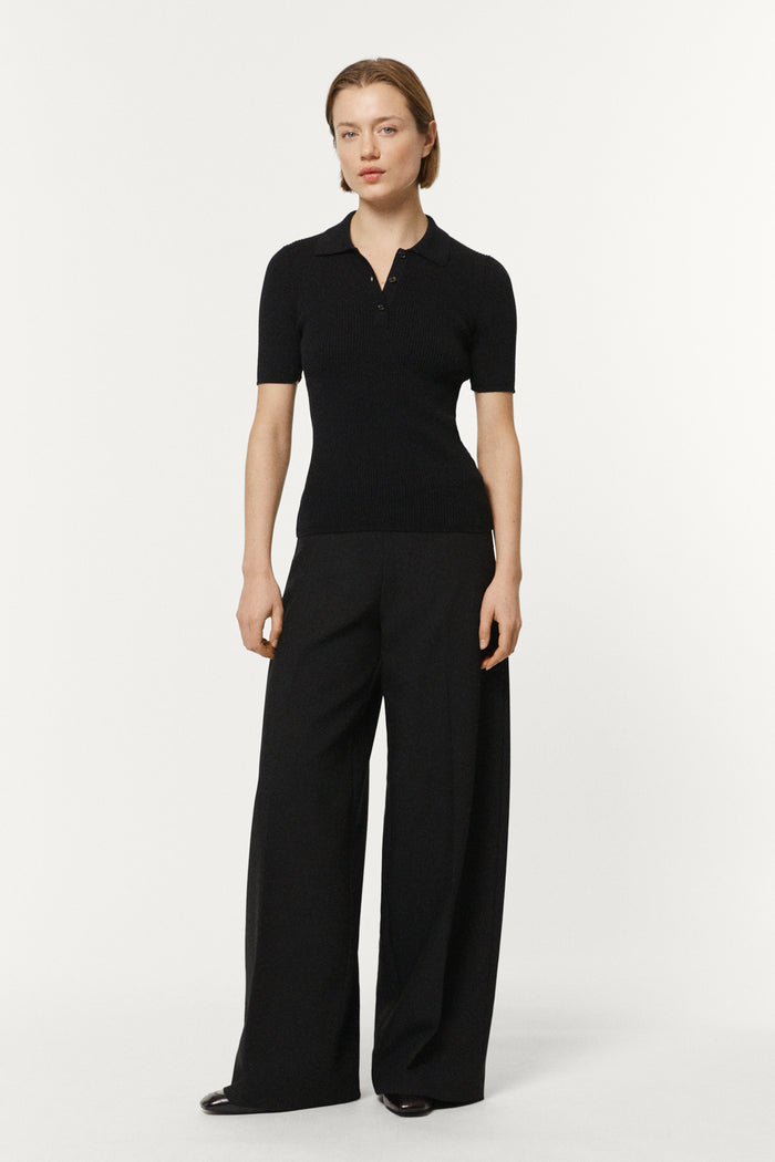 The Organic Cotton Ribbed Polo Black