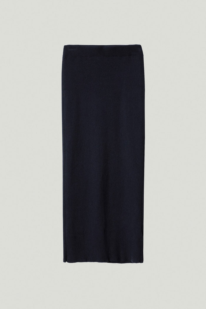 the organic cotton ribbed skirt deep blue