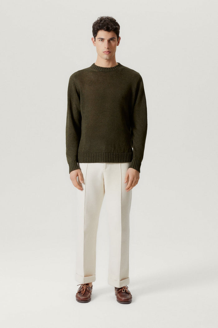 the pure linen crewneck sweater delave green