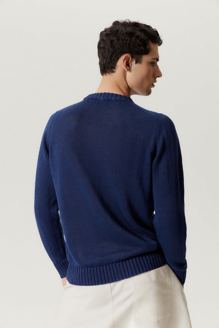 the pure linen crewneck sweater denim blue