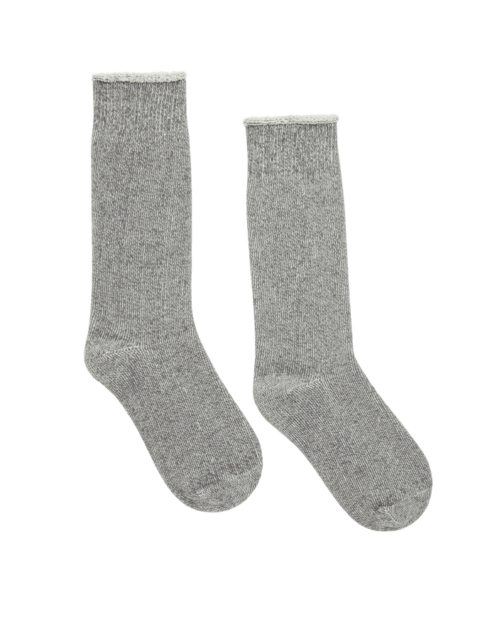 Two “Sweatshirt Sock” pairs in Heather Grey by THE GREAT. CARRYOVER, crafted from soft French Terry, are placed side by side on a plain white background.
