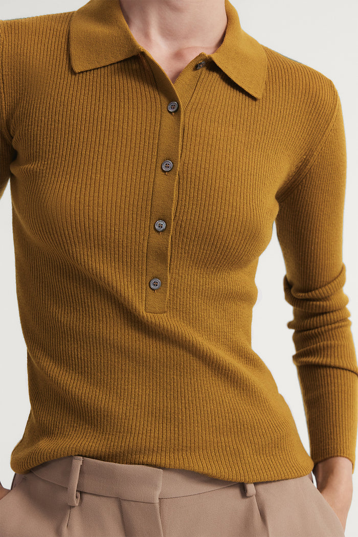 The Ultrasoft Wool Buttoned Polo Green Curry
