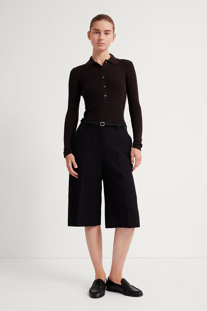 The Ultrasoft Wool Buttoned Polo Chocolate Brown