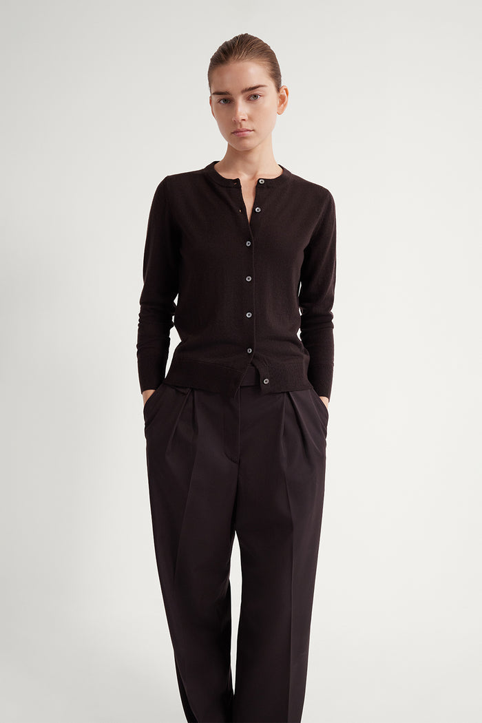 The Ultrasoft Wool Crewneck Cardigan Chocolate Brown