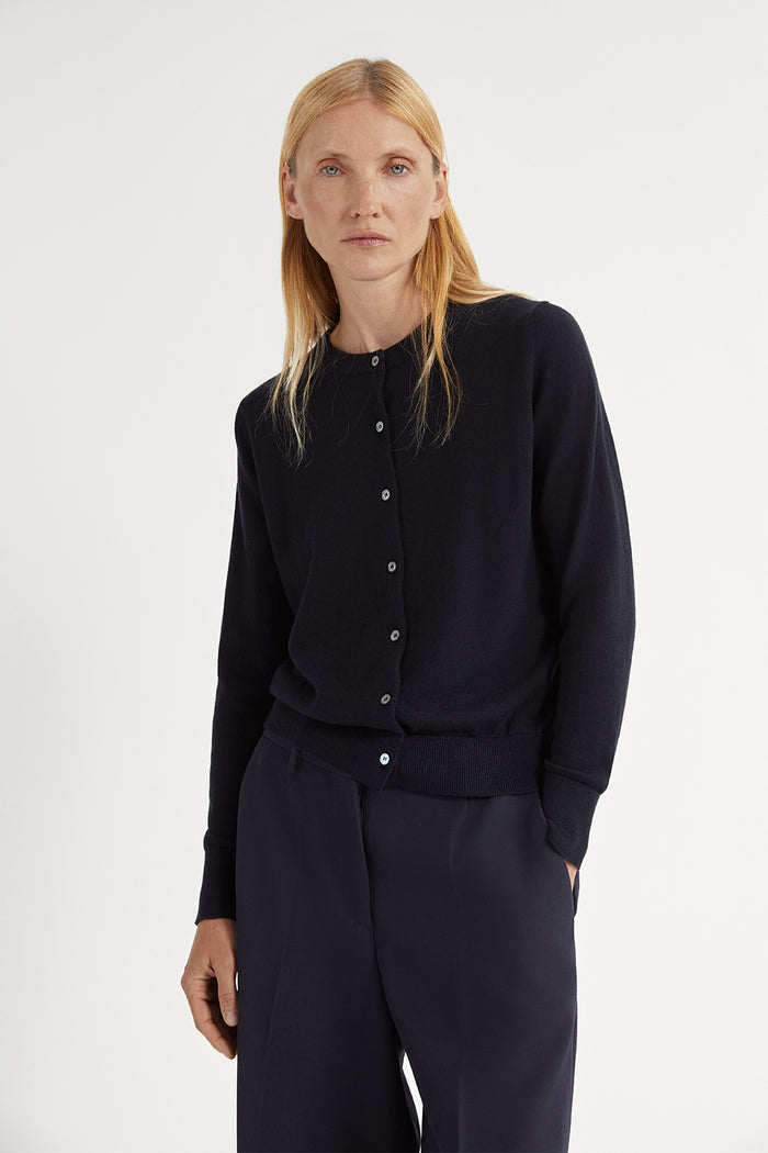 The Ultrasoft Wool Crewneck Cardigan Midnight Blue