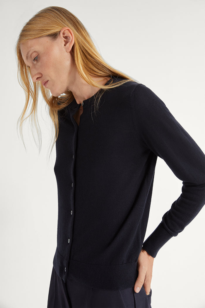 The Ultrasoft Wool Crewneck Cardigan Midnight Blue
