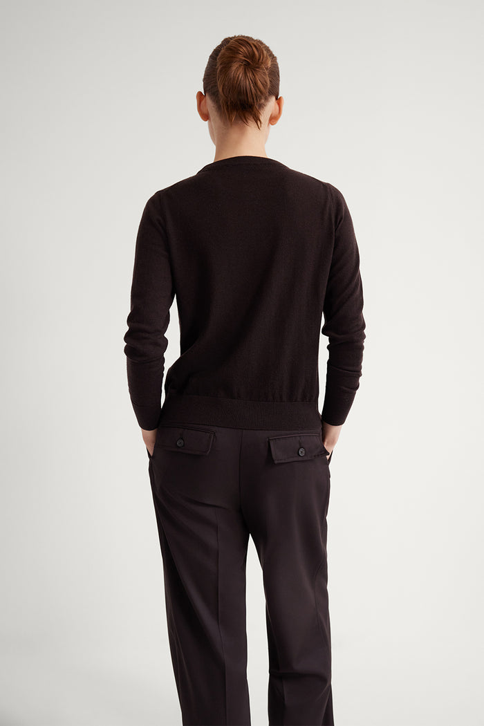 The Ultrasoft Wool Crewneck Cardigan Chocolate Brown