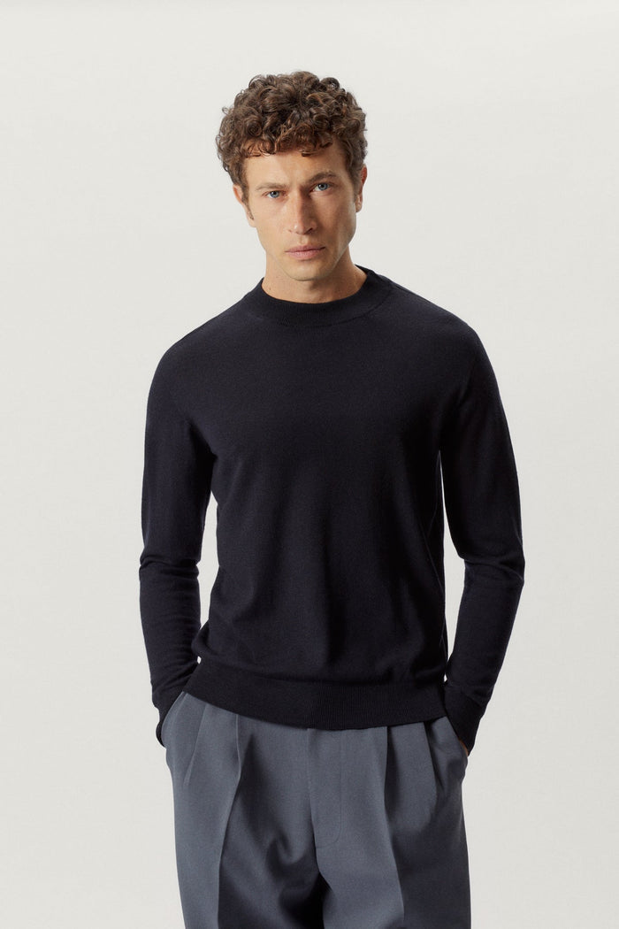 the ultrasoft wool mock neck midnight blue
