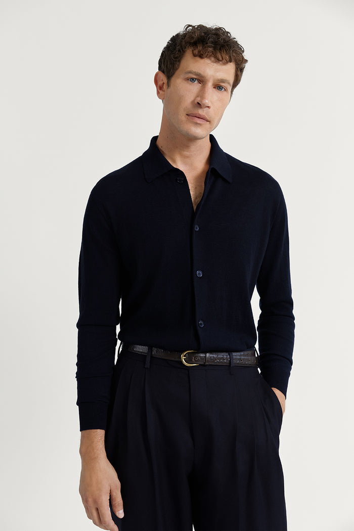 The Ultrasoft Wool Polo Shirt Midnight Blue