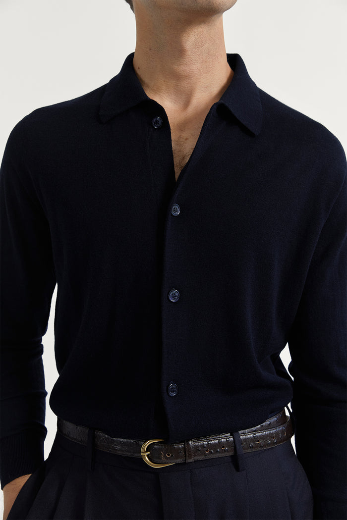 The Ultrasoft Wool Polo Shirt Midnight Blue