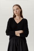 the ultrasoft wool relaxed v neck black