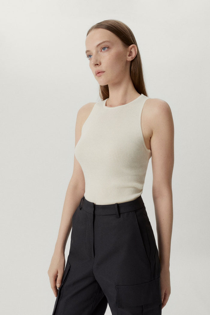 the ultrasoft wool ribbed tank top natural white