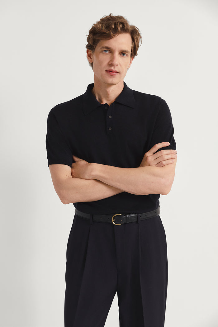 The Ultrasoft Wool Short Sleeve Polo Midnight Blue