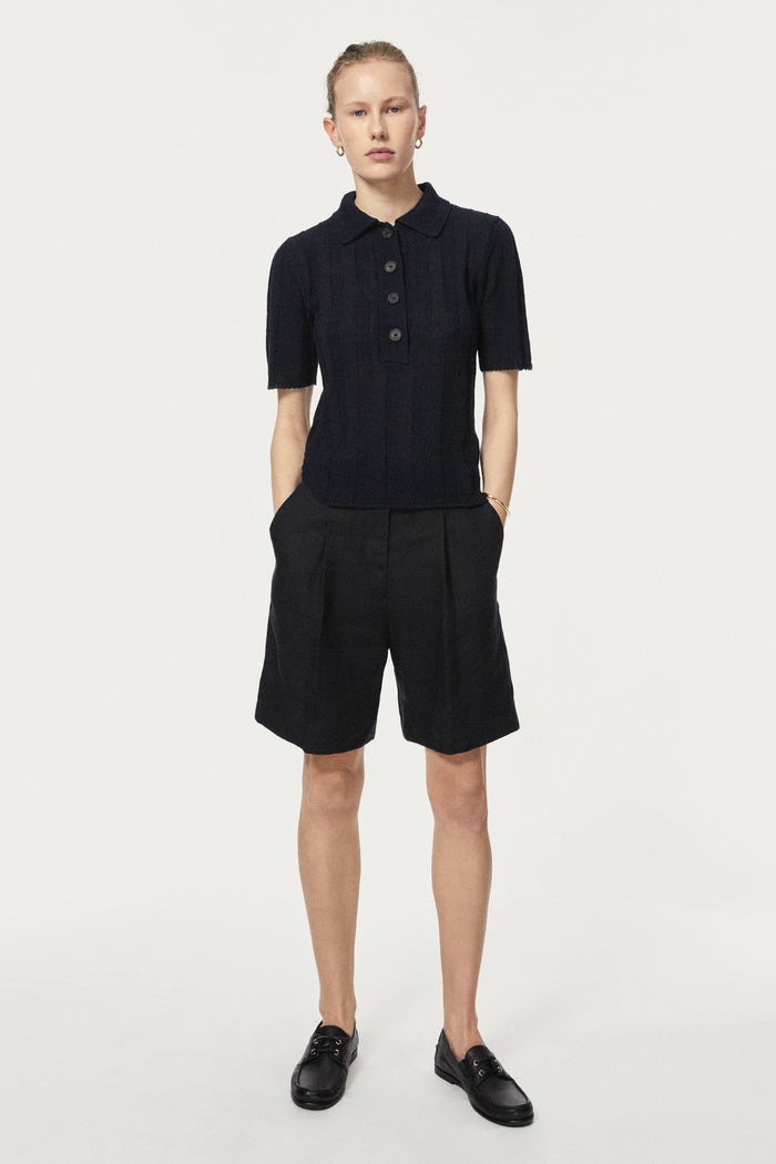 The Upcycled Linen Polo - blu navy