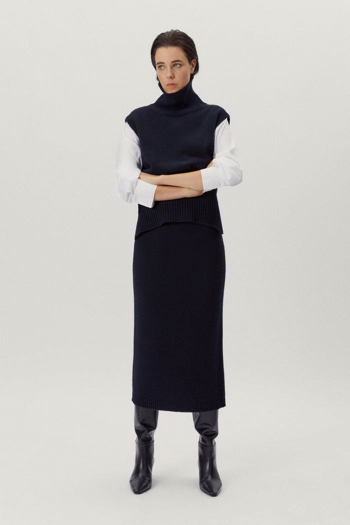 the woolen pencil skirt blue navy
