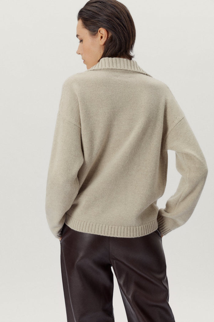 the woolen polo collar jacket ecru