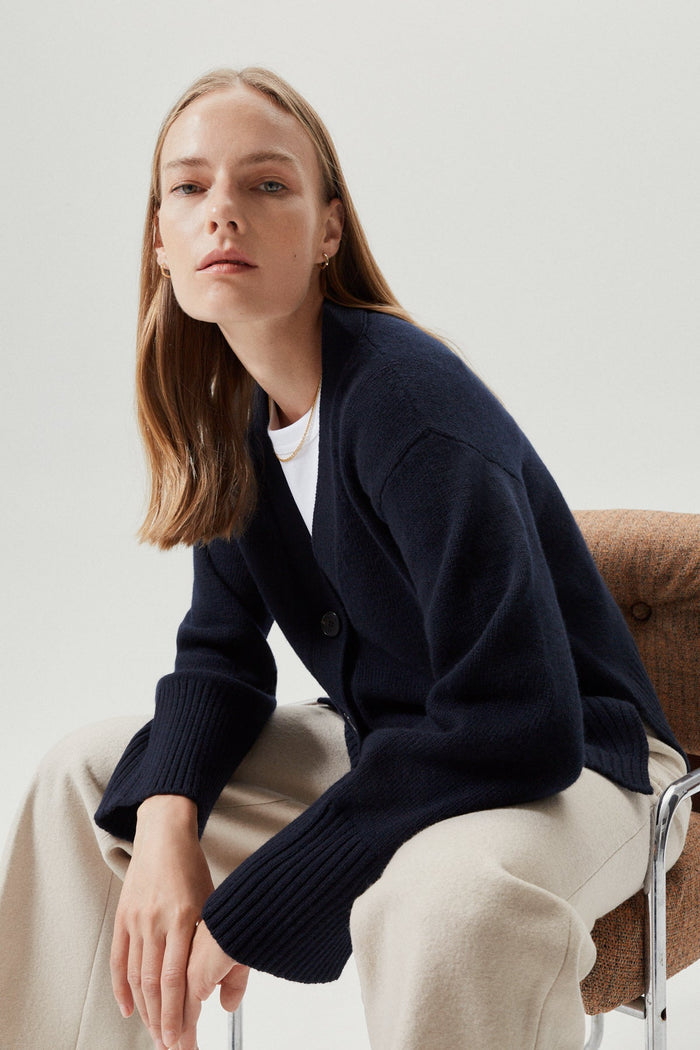the woolen relaxed cardigan blue navy