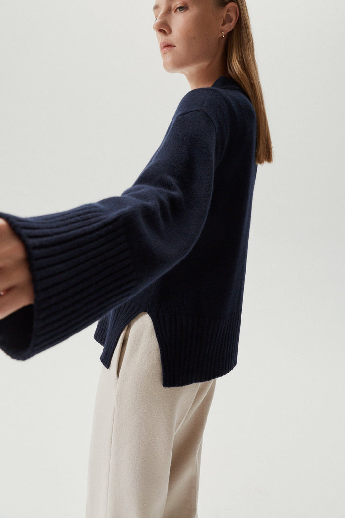 the woolen relaxed cardigan blue navy