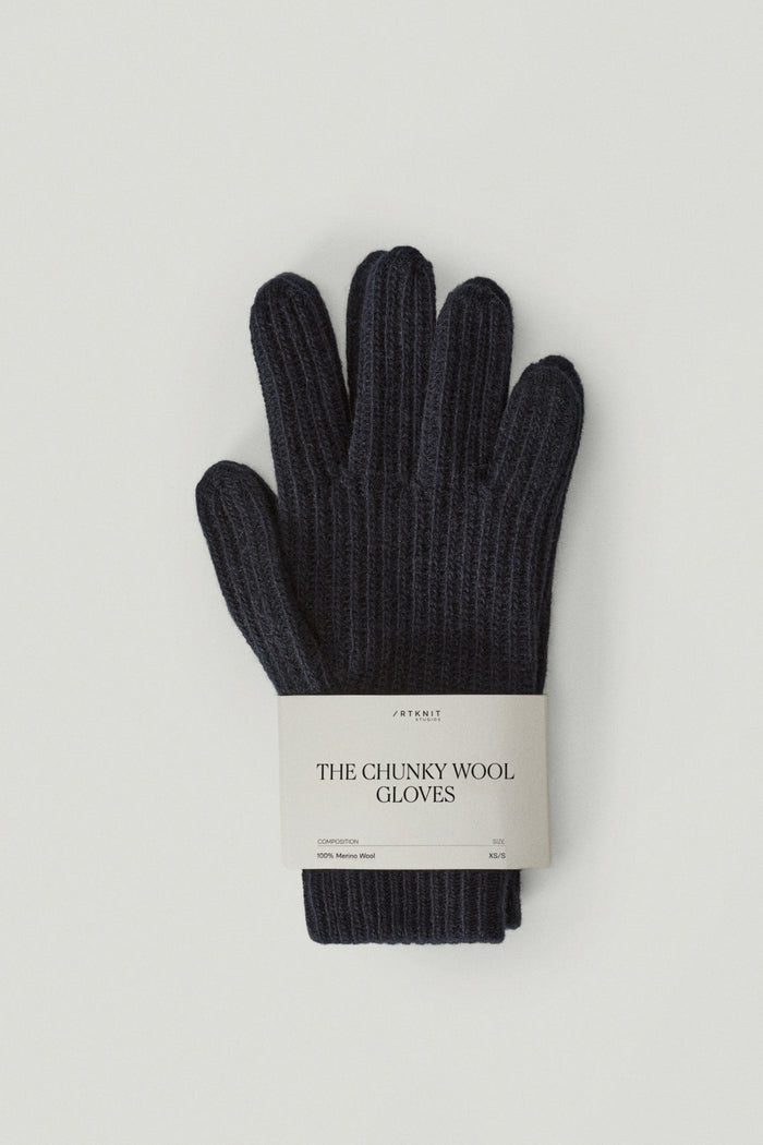 the woolen ribbed gloves blue navy