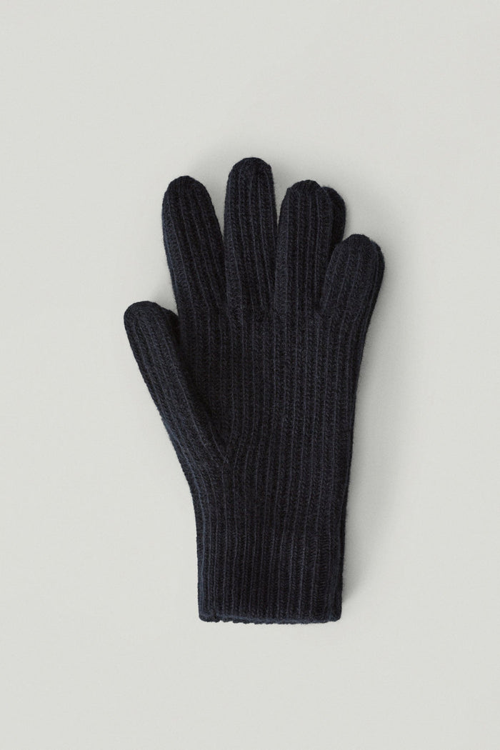 the woolen ribbed gloves blue navy
