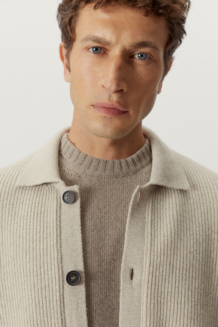 the woolen ribbed overshirt ecru