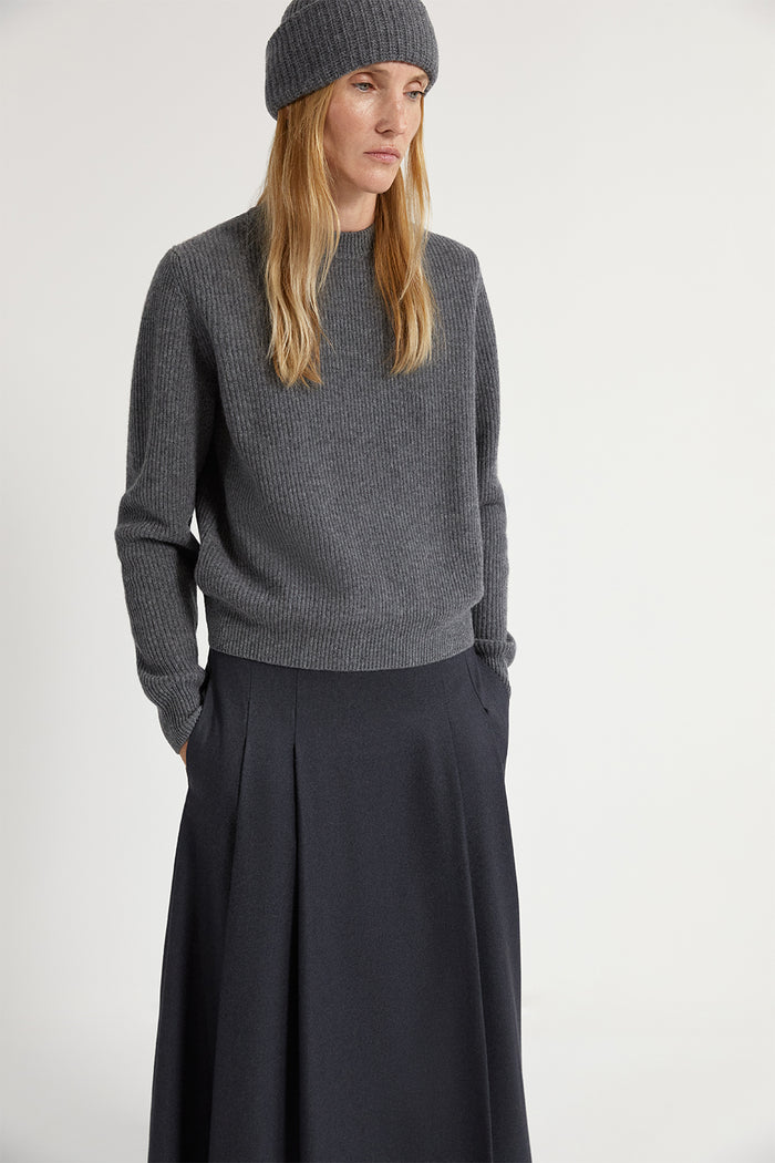 The Woolen Ribbed Sweater Light Grey Melange