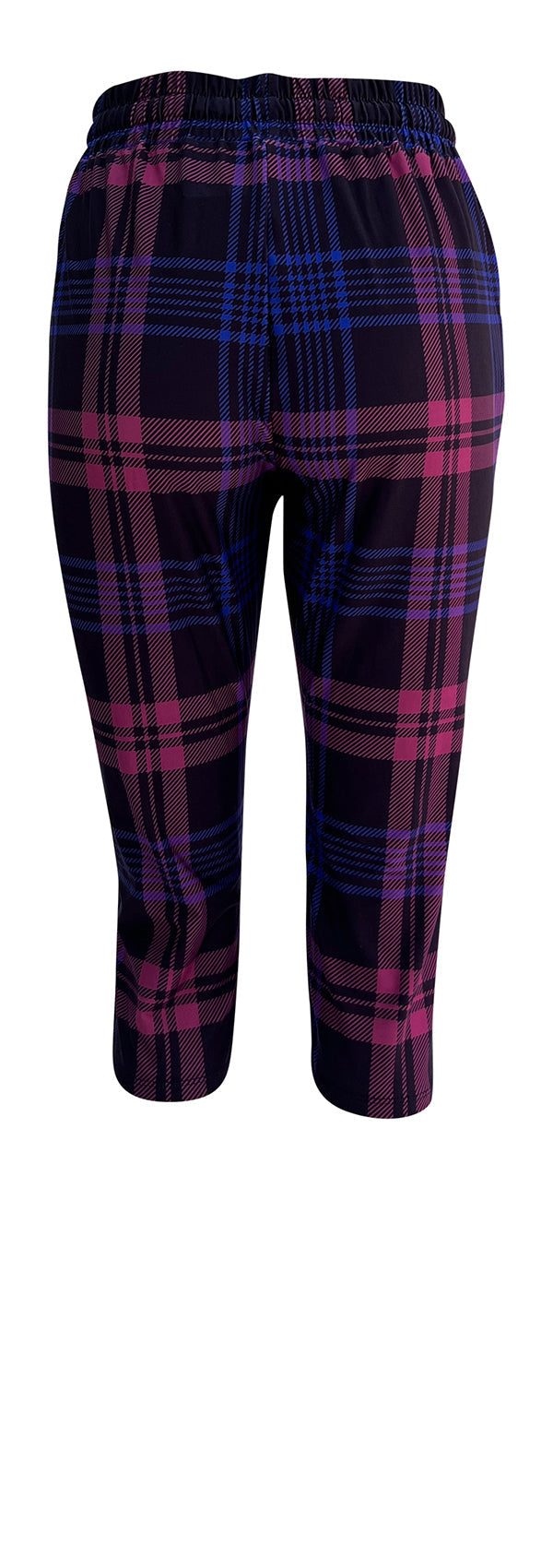 Slim fit Thistle Tartan Joggers in deep purple with cuffed bottoms, drawstring waist, and pockets made from soft fabric.